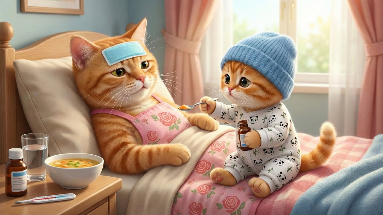 Heartmelting! Cute Kitten Takes Care of Very Sick Mom Cat 😢❤️