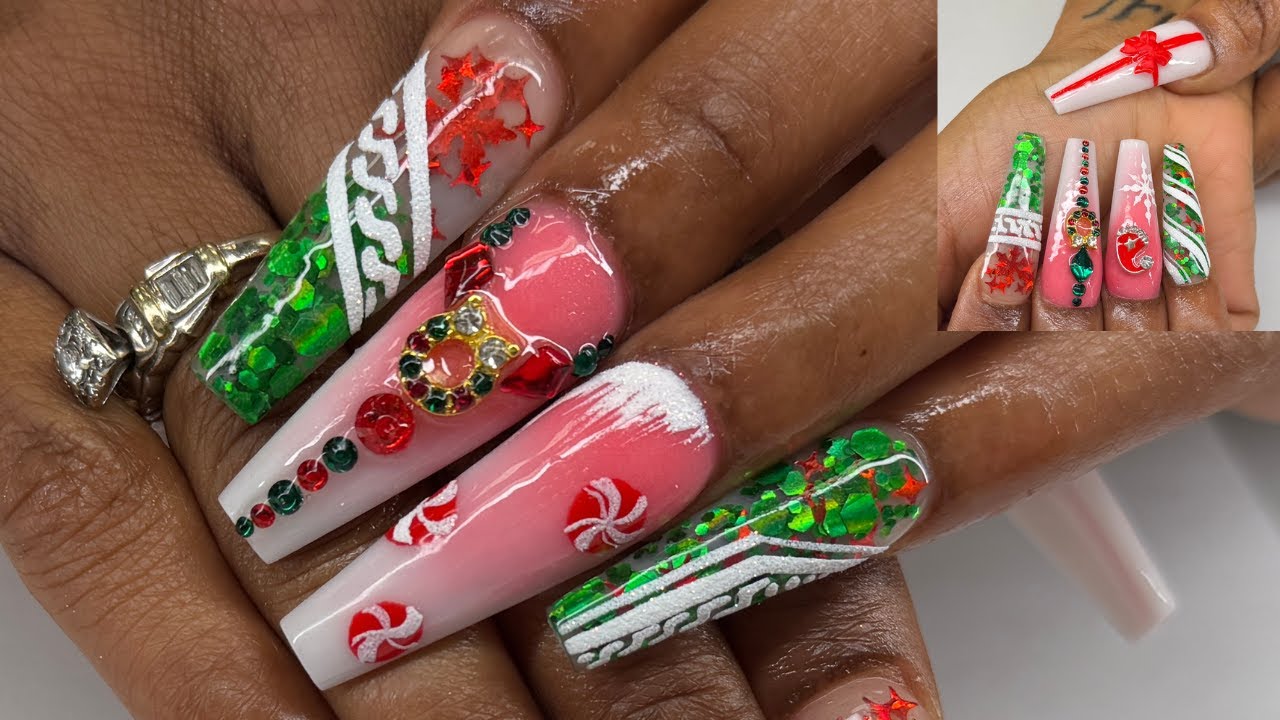 RED & GREEN CHRISTMAS MAXIMALIST NAILS ♥️🎄Watch Me Create Christmas Nails ART| Tutorial Step by step