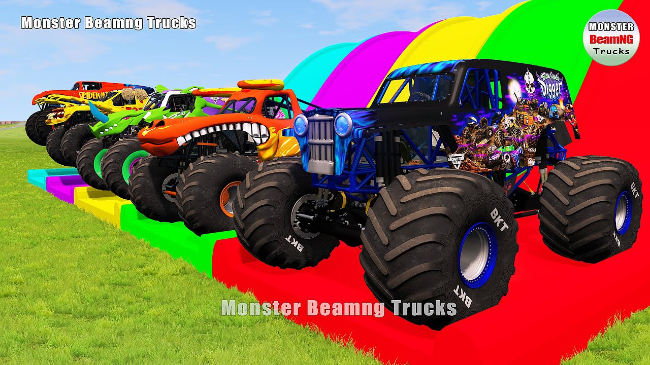 Triple Flatbed Trailer Monster Trucks Transport with Slide Color - BeamNG.drive 432