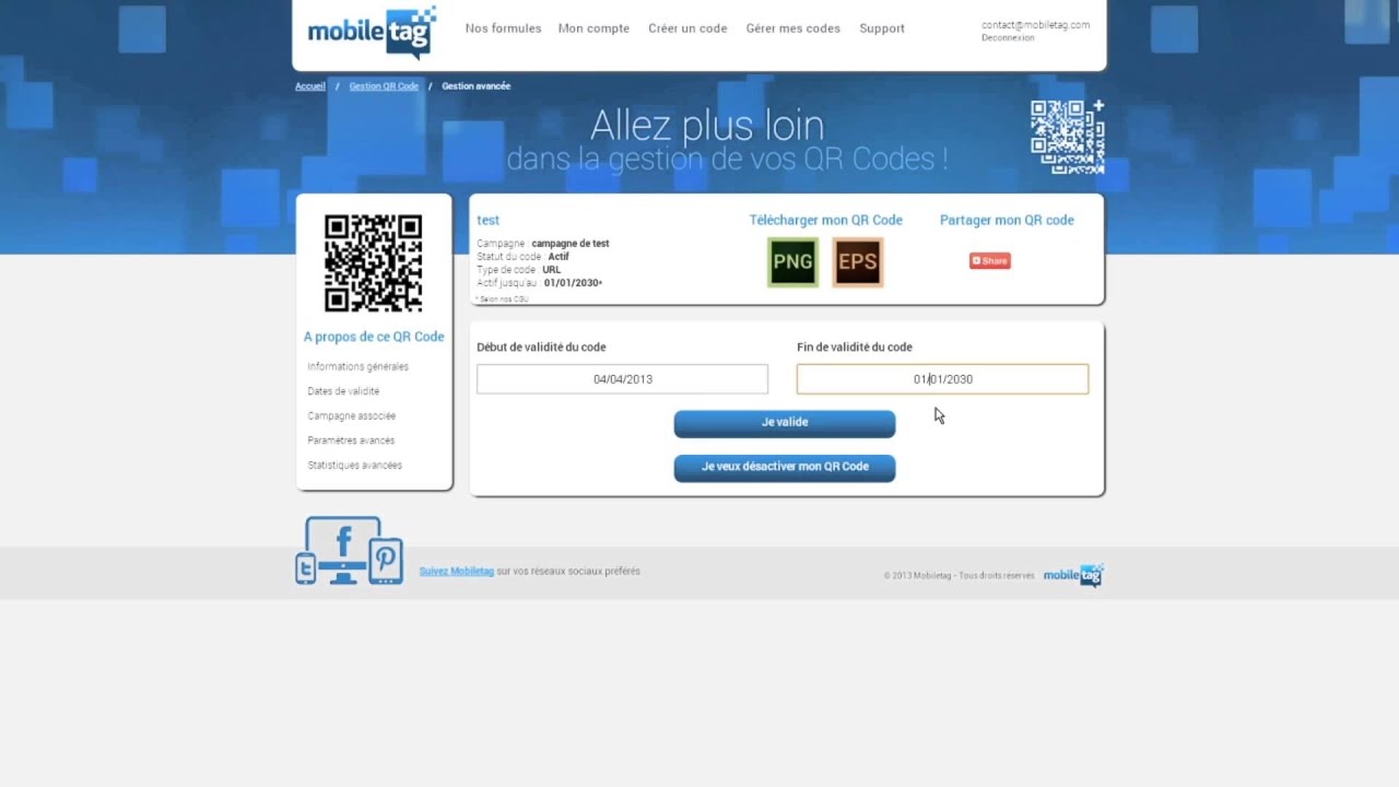 Modifier la date de validit&eacute; d'un QR Code