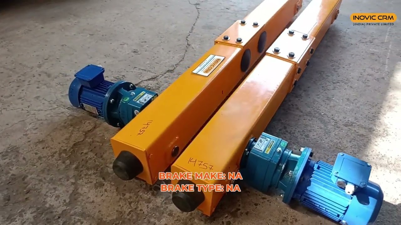 3 Ton Single Girder European Type End Carriage | 10 Mtr Span | Elecon Gearbox | Neptune Motor