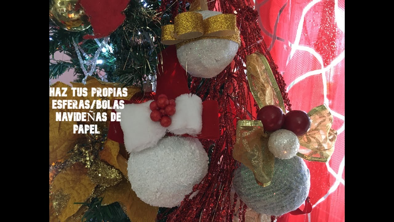 MANUALIDADES NAVIDEÑAS 2019/COMO HACER ESFERAS DE NAVIDAD ELEGANTES RECICLADAS DE PAPEL/DIY