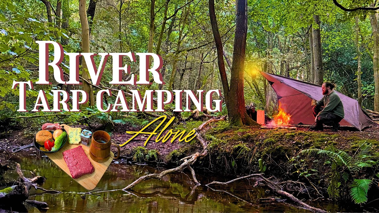 SOLO RIVER WILD CAMPING! - Campfire STEAK HOUSE Blue Cheese Burger - Plow Point SHELTER!