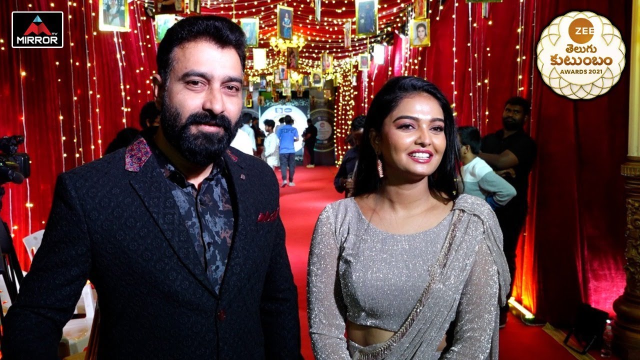 Prema Entha Maduram Serial Fame Aryavardhan And Anu Visuals @ZEE Telugu Kutumbam Awards | Mirror TV