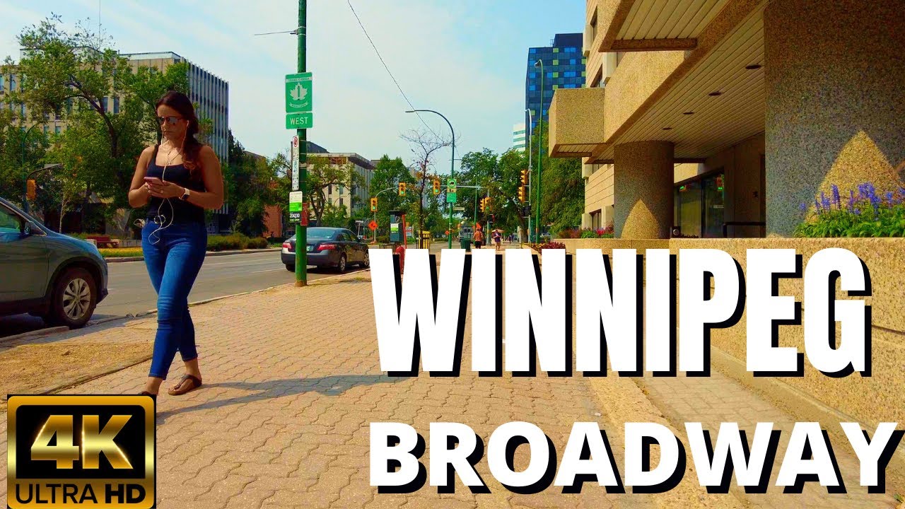 Broadway Winnipeg Downtown, Manitoba Canada | 4K Walk
