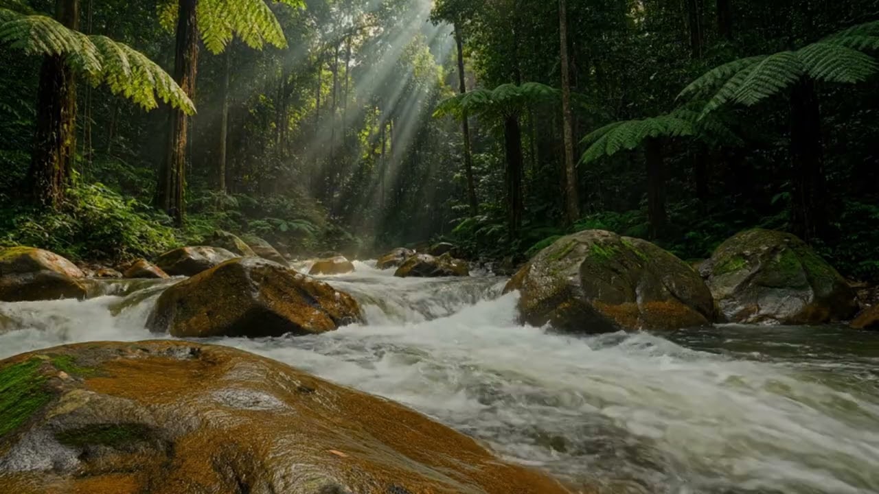 the sound of flowing water. the sound of a flowing river, natural relaxation