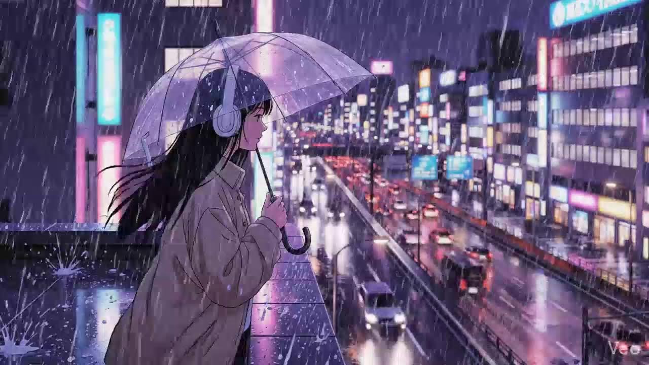 Night Rain Ambience 🌧️ Japanese Neon City Lofi