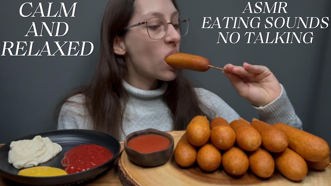 ASMR / CORNDOGS DIPPED / MAYONNAISE / KETCHUP / HOTSAUCE / YELLOW MUSTARD / EATING SOUNDS