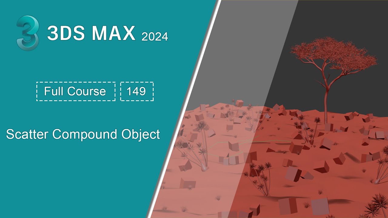 149 - نشر الاشجار والاحجار على قطعة ارض | دورة الماكس -  Scatter Compound Object | 3ds Max