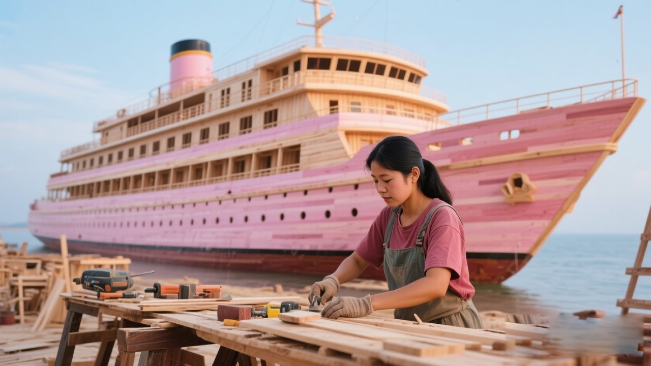 Spent 15 days building a boat by myself and even painted it pink.