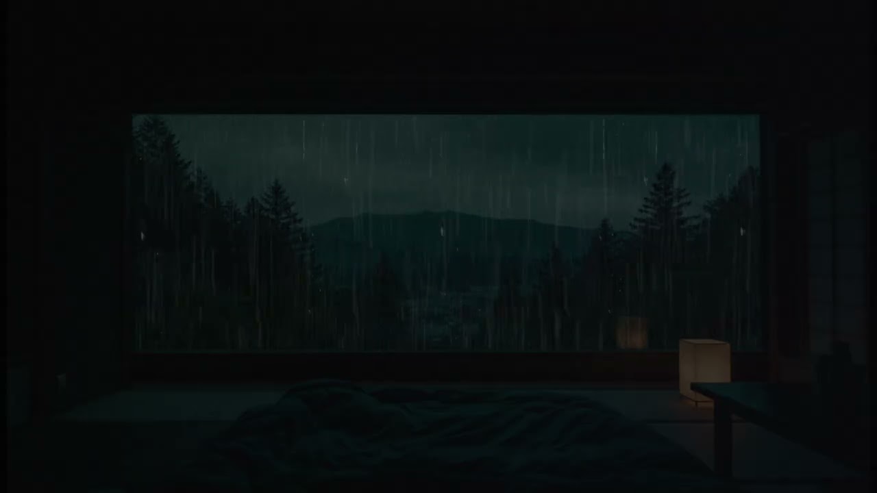 Rainfall in a Dark Bedroom (No Ads) | Calm Dark Room Rain for Better Sleep