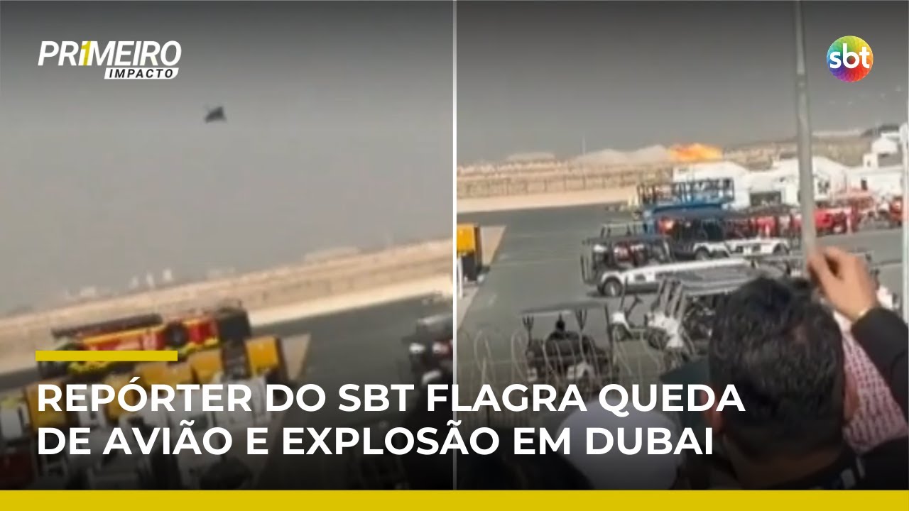 Rep&oacute;rter do SBT em Dubai flagra queda e explos&atilde;o de avi&atilde;o durante apresenta&ccedil;&atilde;o | #PrimeiroImpacto