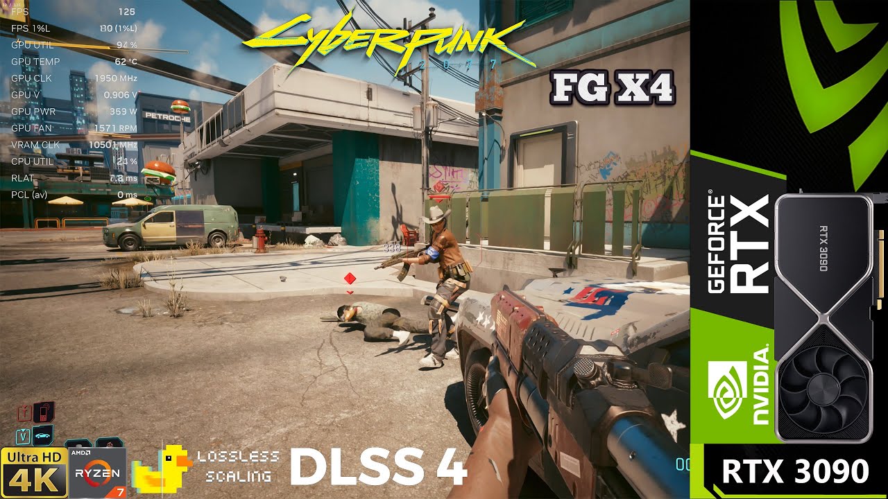 Lossless Scaling X4, Cyberpunk 2077, Psycho Ray Tracing 4K | RTX 3090 | R7 9800X3D 5.6GHz