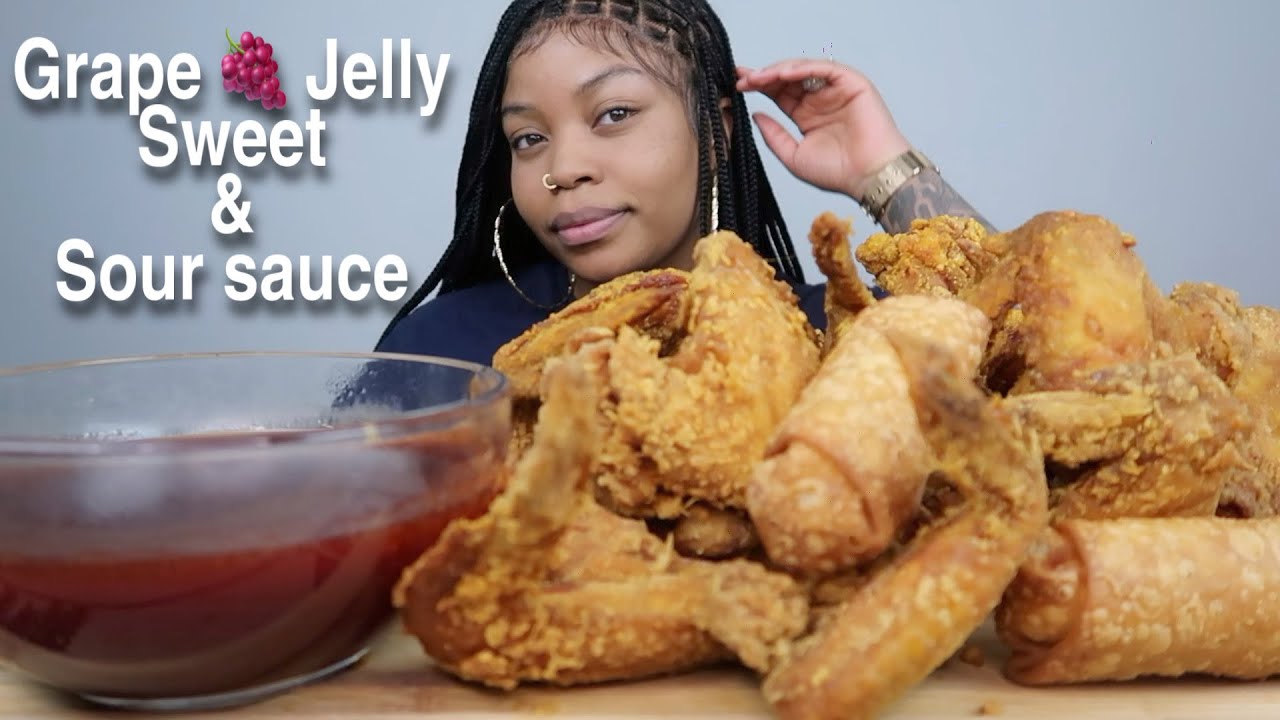 FRIED  CHICKEN & GRAPE JELLY SWEET & SOUR!!!!! MUKBANG!!!!