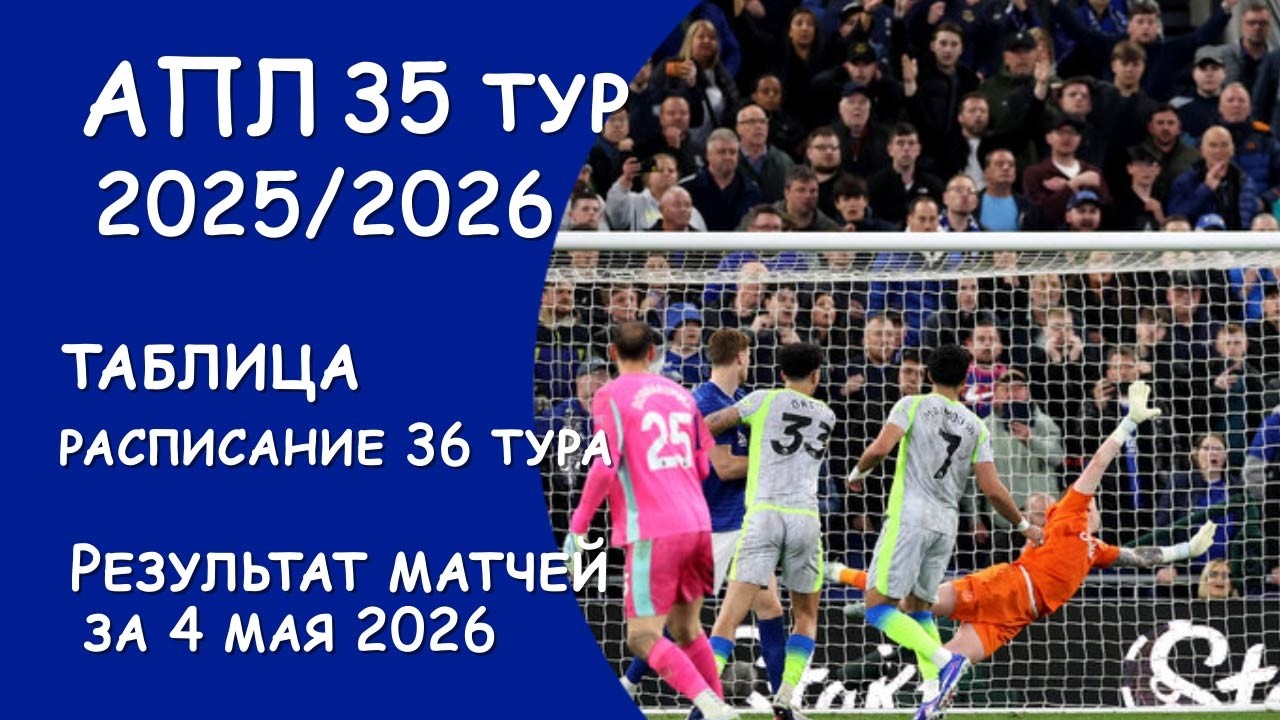Итоги 35 тура АПЛ, результат матчей за 4 мая. Таблица.  Расписание 36 тура