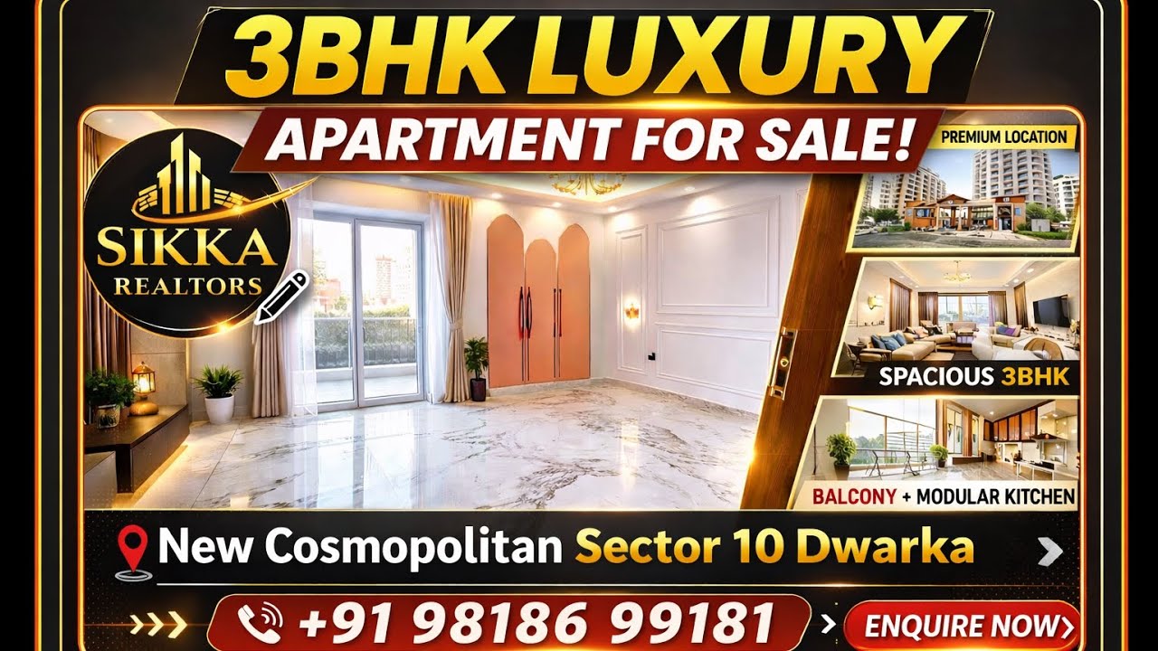 3 BHK FOR SALE IN NEW COSMOPOLITAN DWARKA SECTOR 10 #DwarkaFlats #FlatsForSale #sikkarealtors   