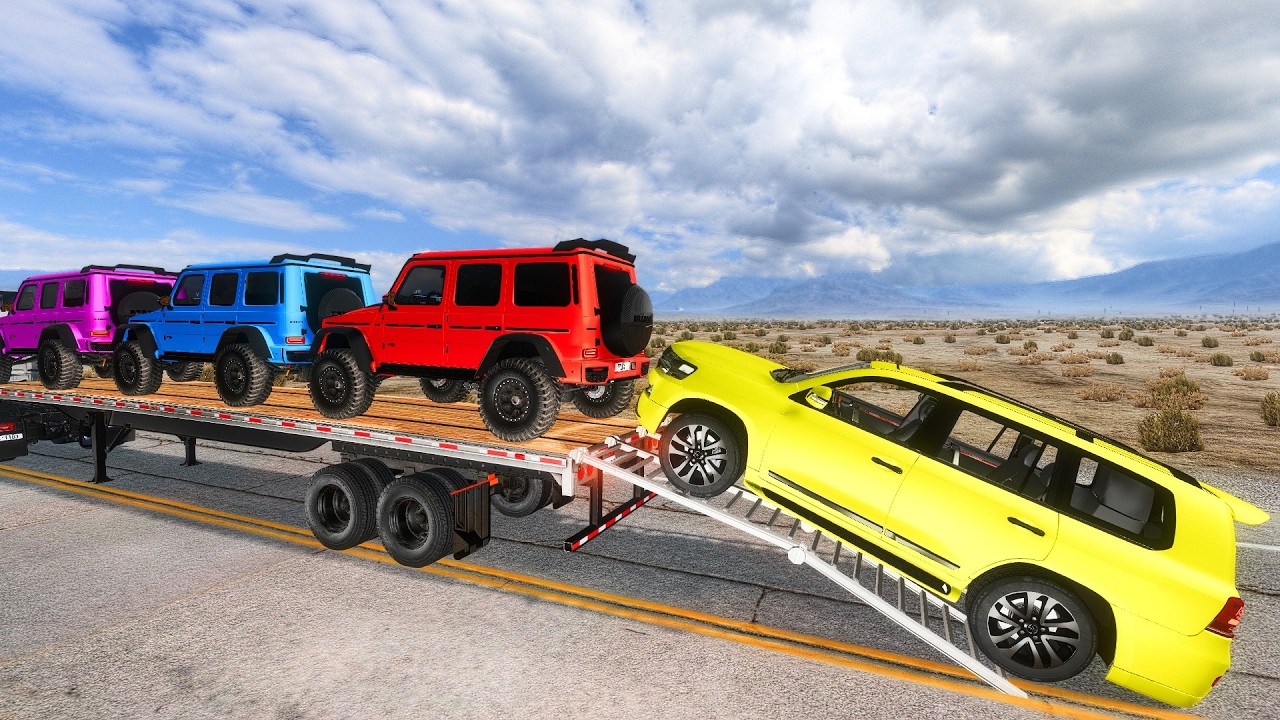 Flatbed Truck Mcqueen | Transportation with Truck - Pothole vs Car #8 - BeamNG.Drive