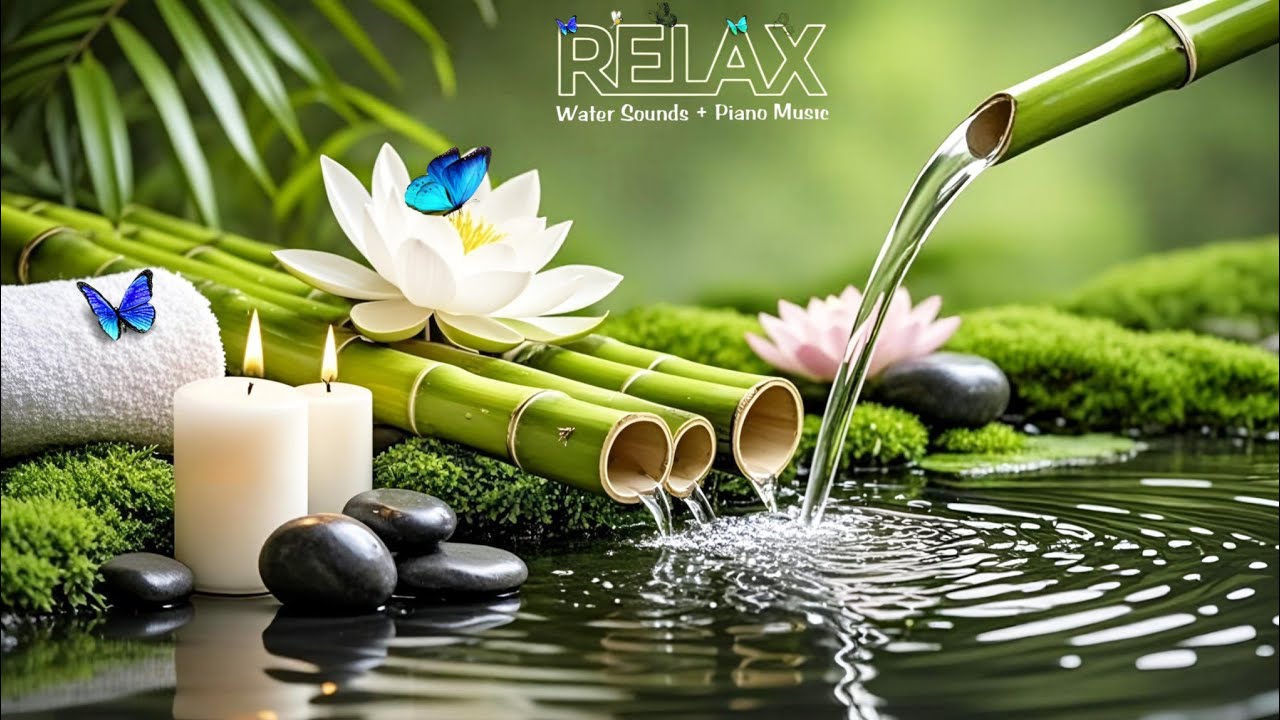 Relaxation Music: Bamboo Water Fountain + Healing Piano 🌿 Sleep Music, Meditation and Nature Sounds