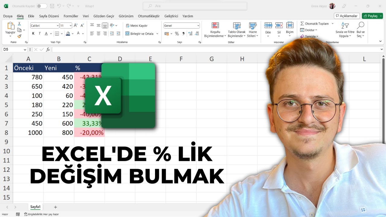 Excel'de Yüzdesel Değişim Hesaplamak #excel