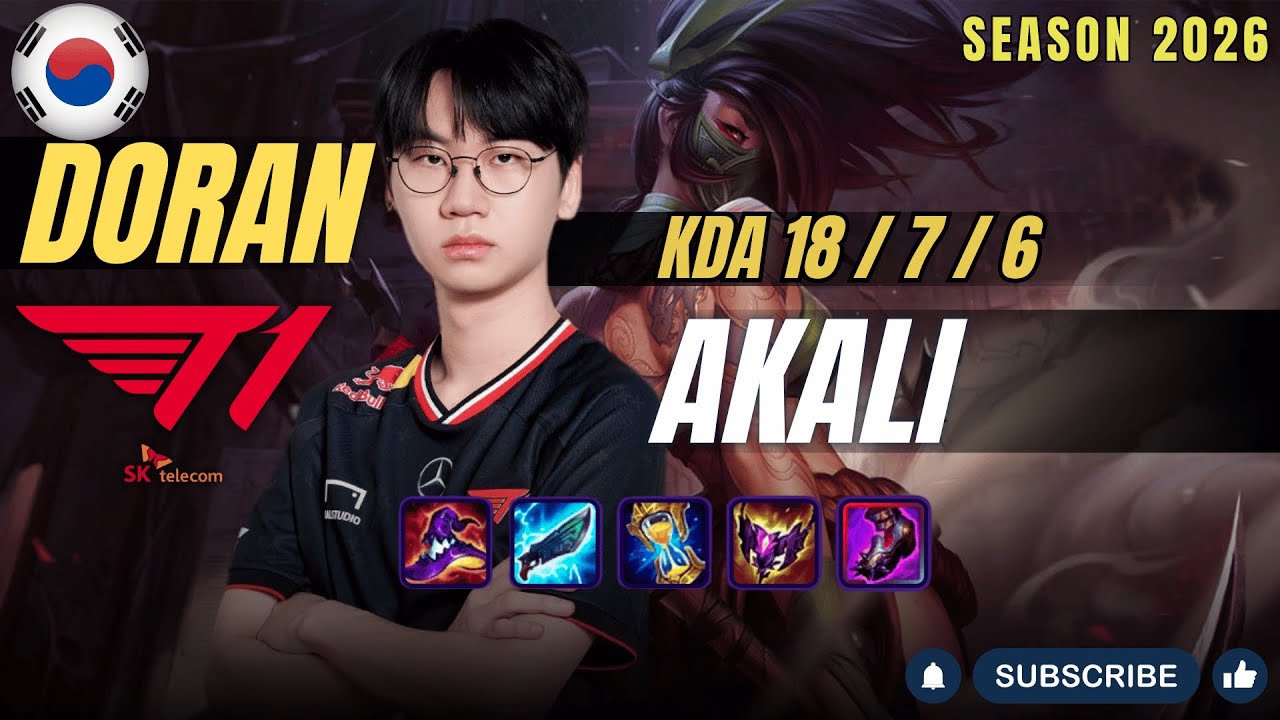 T1 Doran AKALI vs WARWICK Mid - Patch 26.1 KR Ranked | lolrec