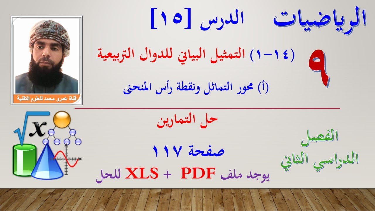 الرياضيات-التاسع الفصل الثاني|الدرس[15](14-1-أ) محور التماثل ونقطة رأس المنحنى - حل التمارين صفحة117