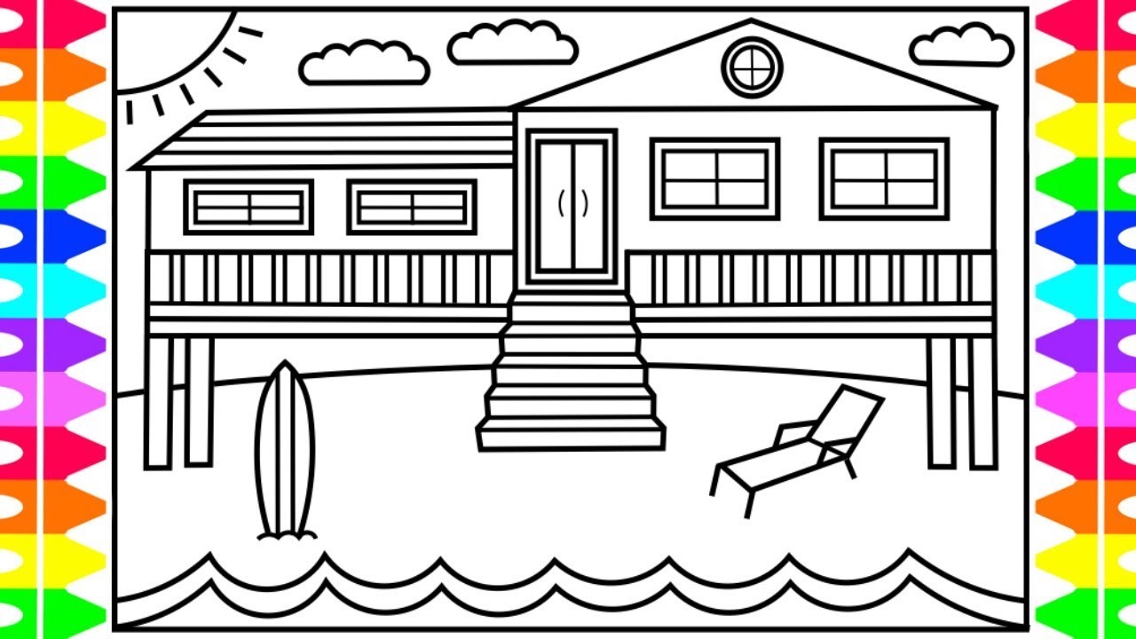 How to Draw a BEACH HOUSE for Kids 💙💚💜🏖Beach House Drawing | Beach House Coloring Pages for Kids