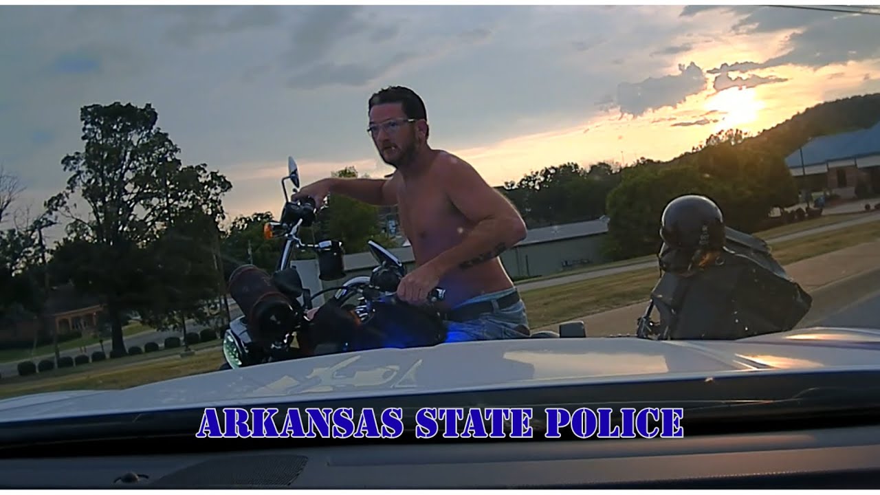 Shirtless Harley-Davidson rider has a FELONY WARRANT - Flees Arkansas State Police 