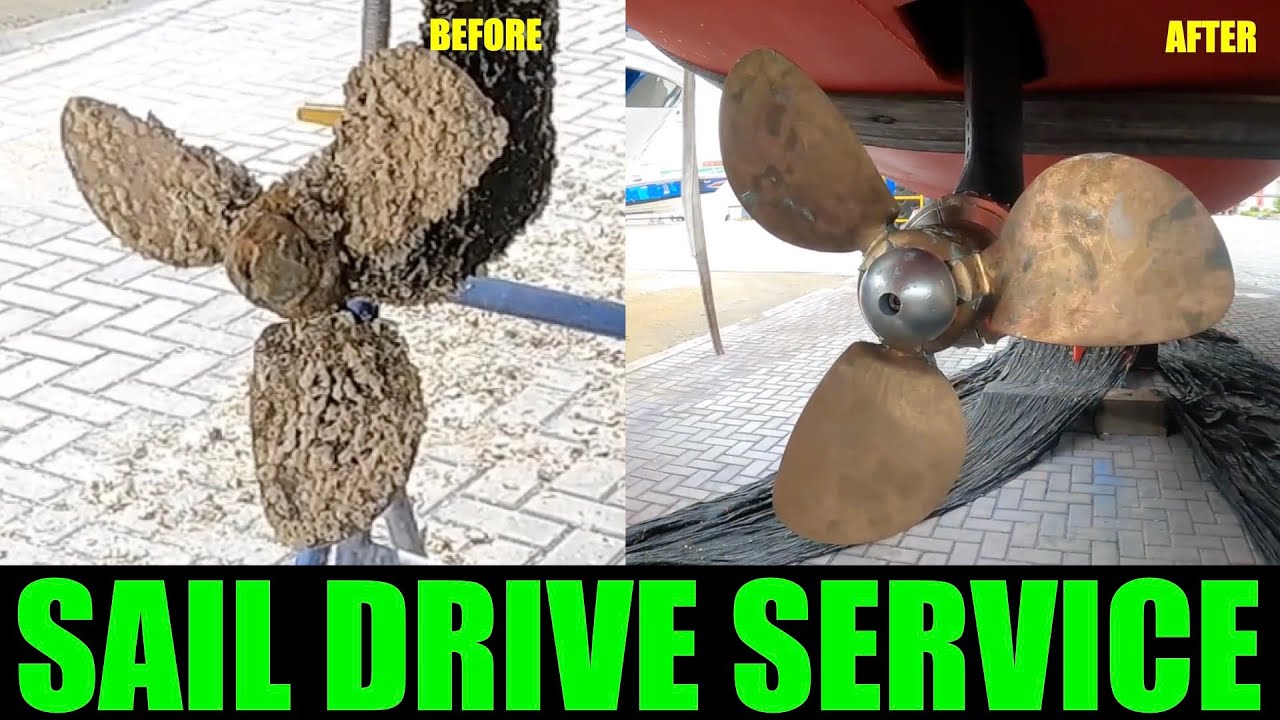 254: COMPLETE YANMAR SD60 Sail Drive MAINTENANCE- Seal, Painting, Flexofold Props & Rope Cutters