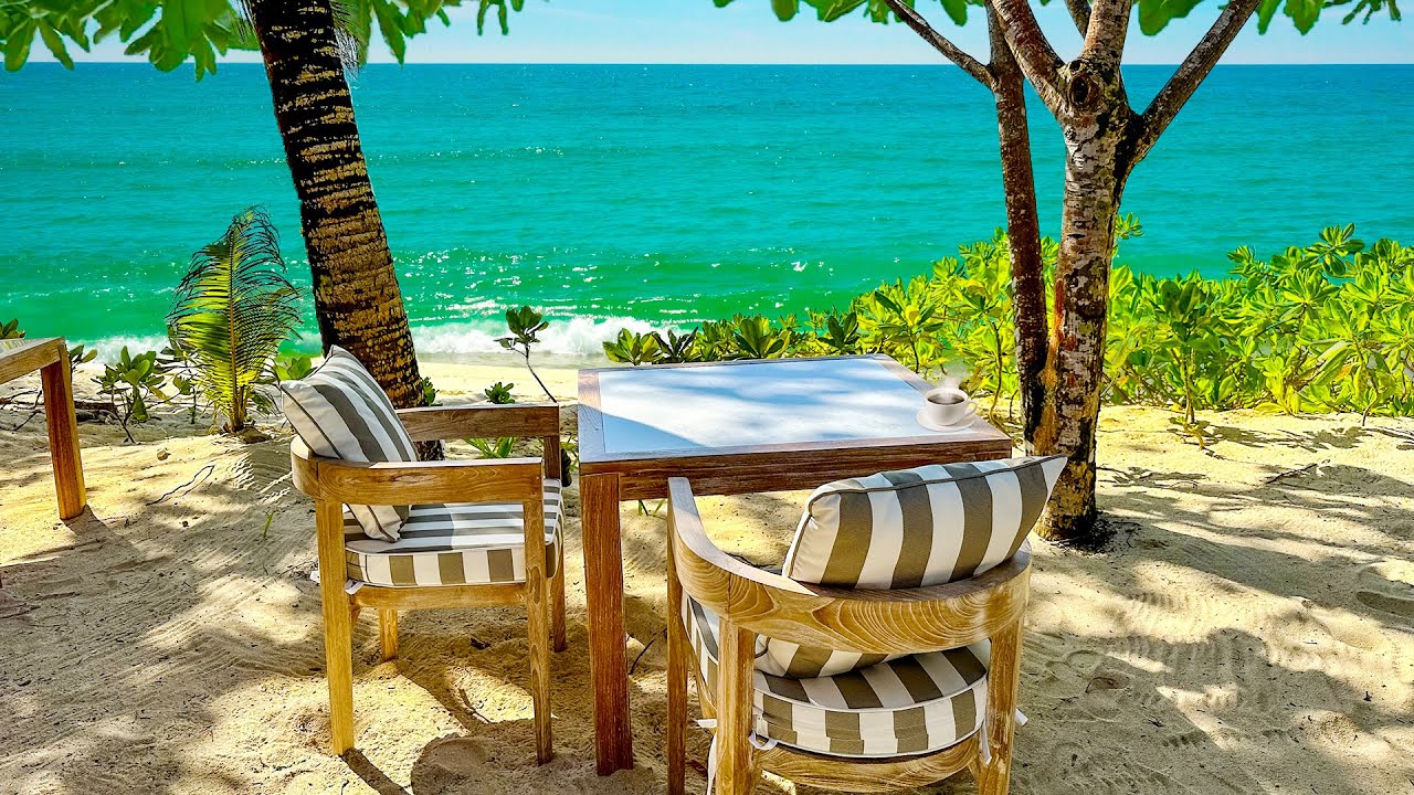 Morning Tropical Beach Cafe Ambience ☕Jazz Coffee with Bossa Nova Music, Ocean Wave Sounds for Sleep
