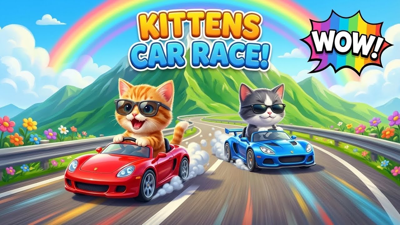 Cute Kittens Racing Cars!
