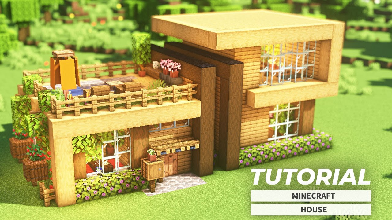 Minecraft: How to Build a Simple Survival House Tutorial | 木で作る簡単サバイバルハウスの作り方(モダン建築)