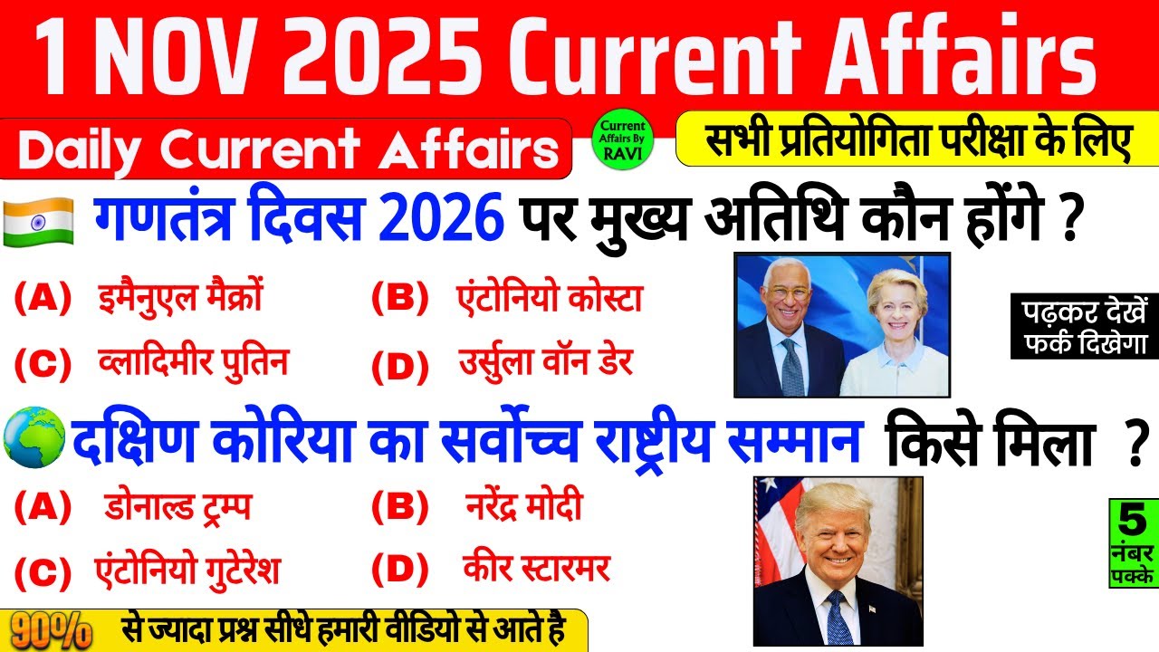 1 November 2025 Current Affairs | Current Affairs Today | Current GK SSC, Railway, UPSC, BPSC, NTPC