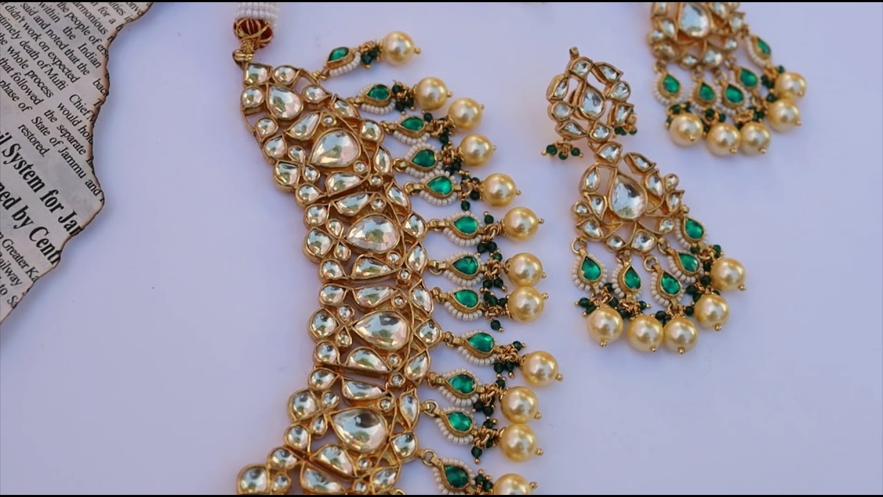 Maheep Green Kundan Gold Plated Necklace Set