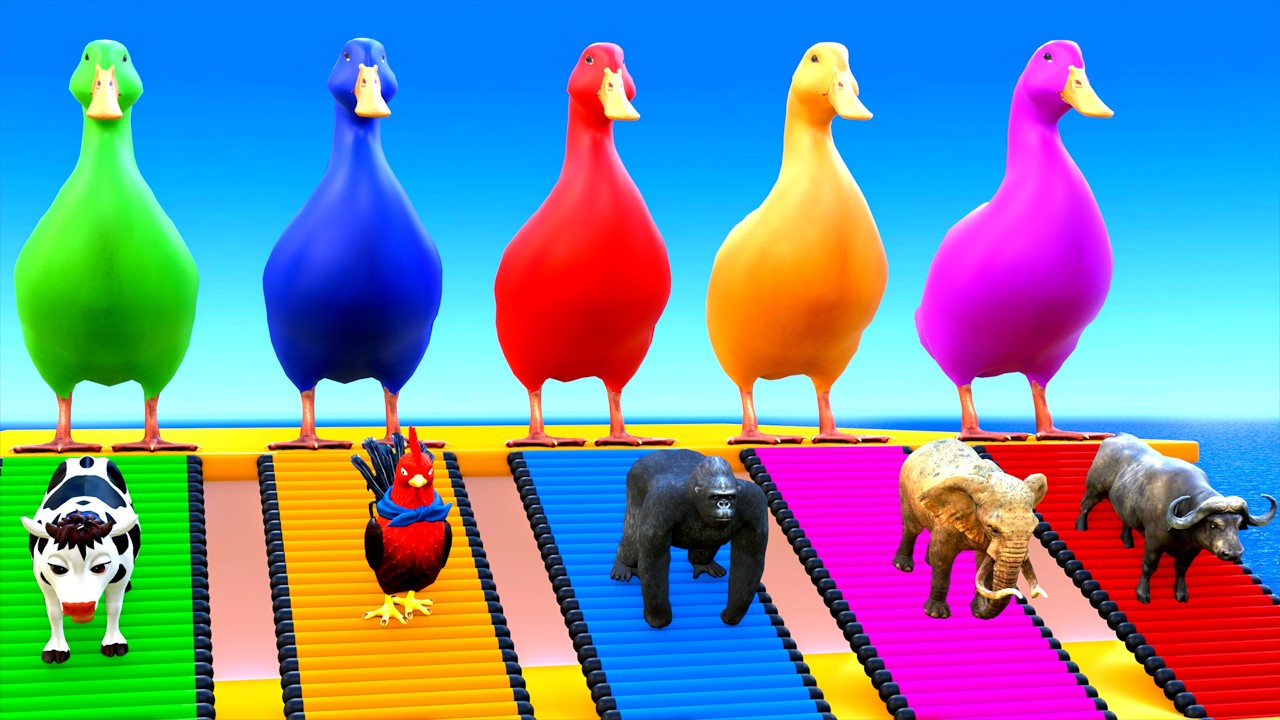 Long Slide Game With Cow Elephant Gorilla Hippopotamus Tiger 3d Animal Game Funny 3d Animals