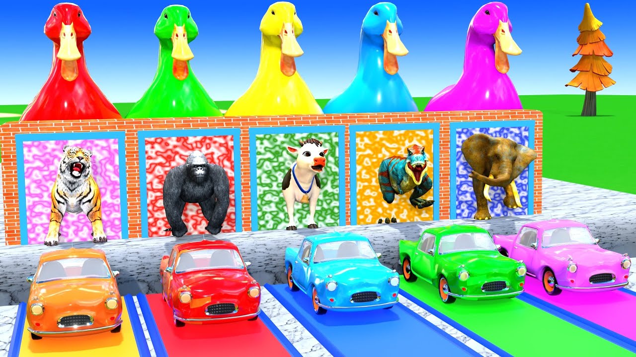 Long Slide Game with Cow Elephant Gorilla Hippopotamus Tiger 3d Animal Game Funny 3d Animals