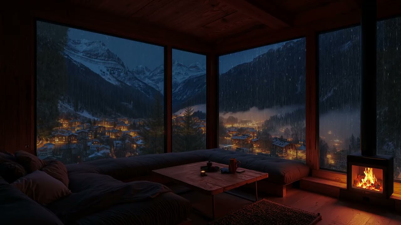 Cozy Fireplace & Rainstorm Sounds 🔥 Peaceful Night for Sleep and Relaxation