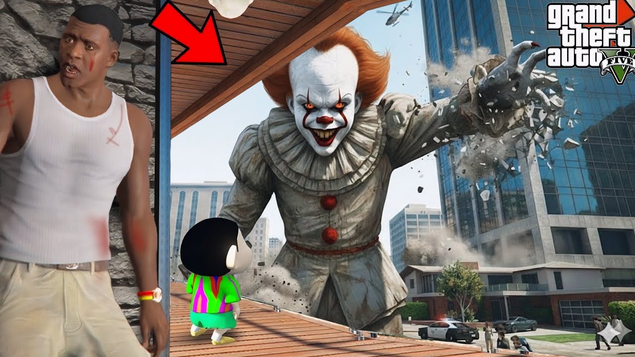 GTA 5 : Franklin & Shinchan Entering  PennyWise Biggest Horror maze in GTA 5!