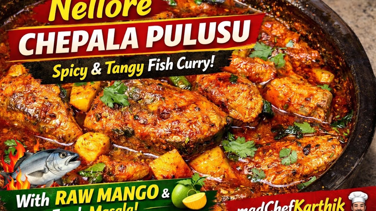 Authentic Nellore Chepala Pulusu 🐟🔥With raw mango & fresh masala — madChefKarthik 👨‍🍳😋 #fish #nonveg