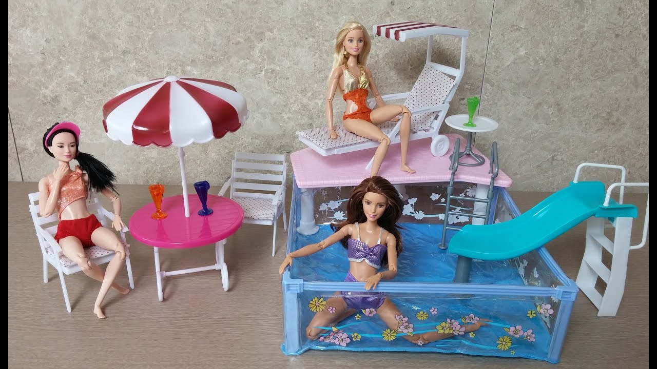 Gloria Summer Resort Water Fun Unboxing - Barbie doll pool party play set تجمع دمية باربي