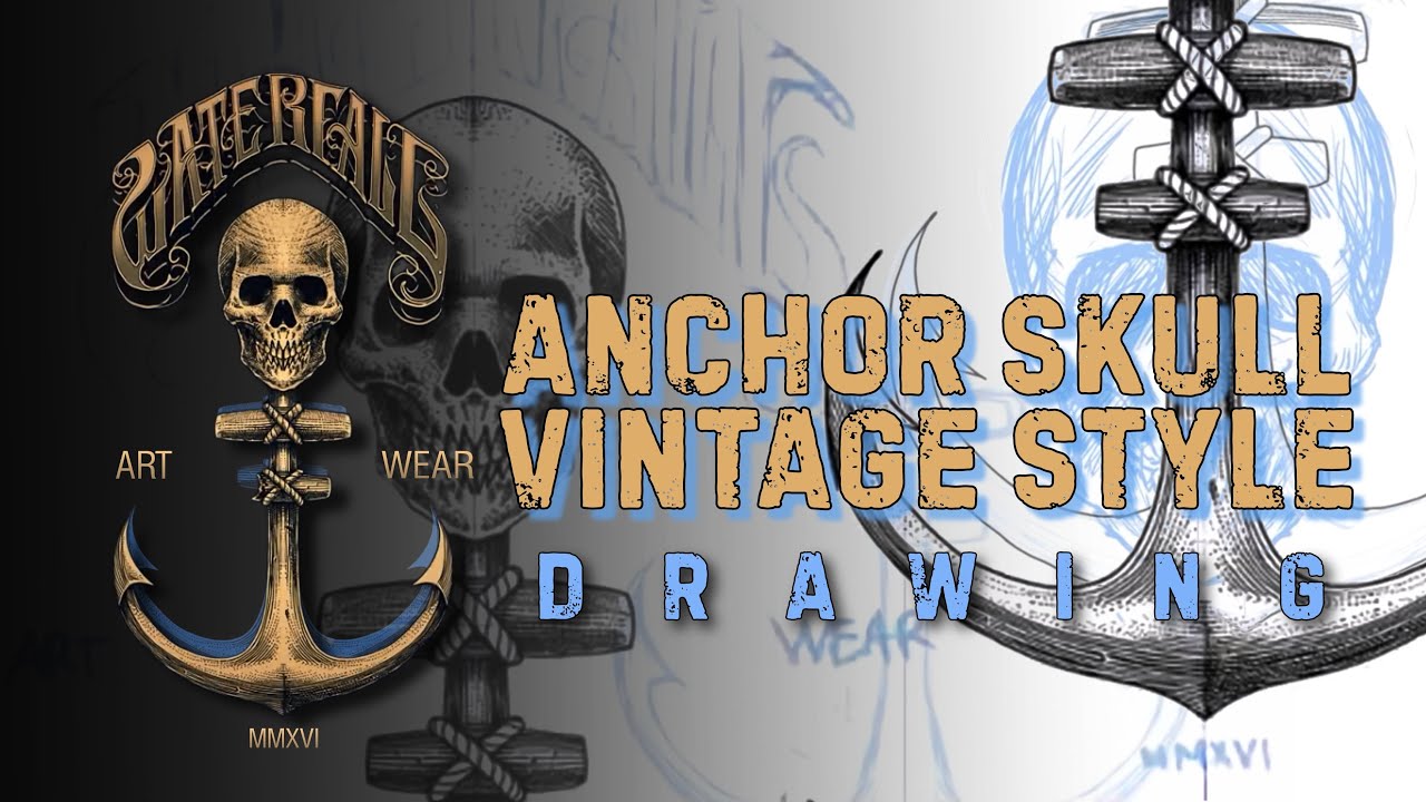 How To Draw - Anchor Skull vintage style drawing