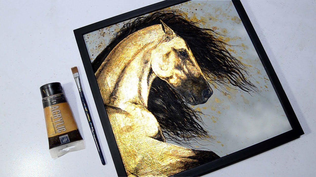 How to / Horse Acrylic Painting / Step By Step Tutorial / Gold Leaf Painting / Abstract Art