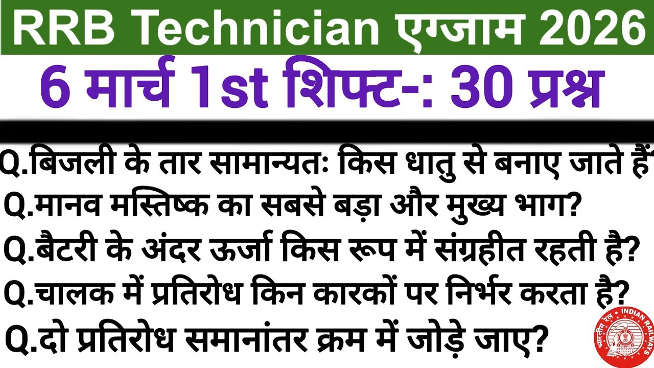 RRB Technician Exam 2026 6 March 1st Shift Analysis | Technician Today Exam Paper Analysis