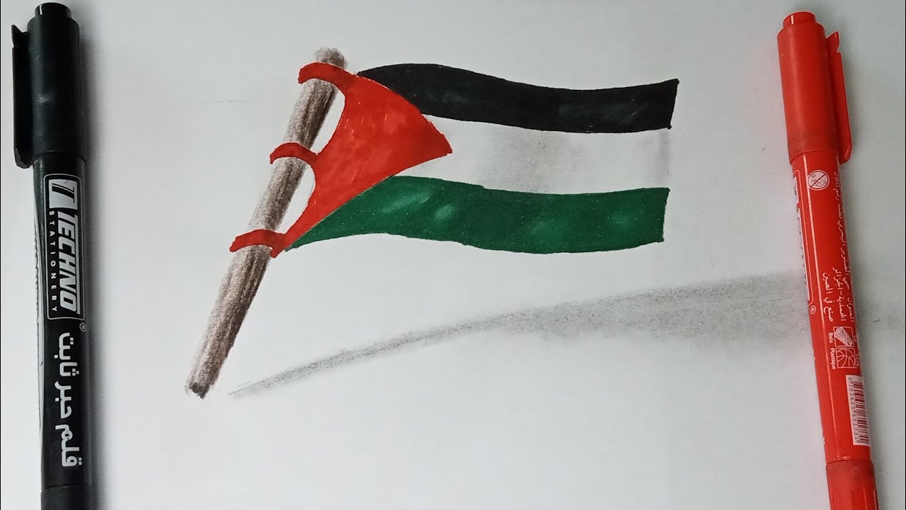 رسم علم فلسطين |  رسم عن فلسطين سهل جدا |  رسم سهل |  رسم معبر عن فلسطين |  تعليم الرسم