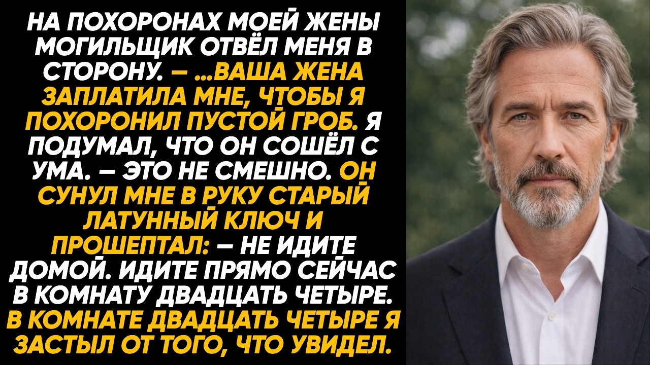 На похоронах жены могильщик шепнул: «Гроб пуст. Сейчас же прямо иди в комнату двадцать четыре».