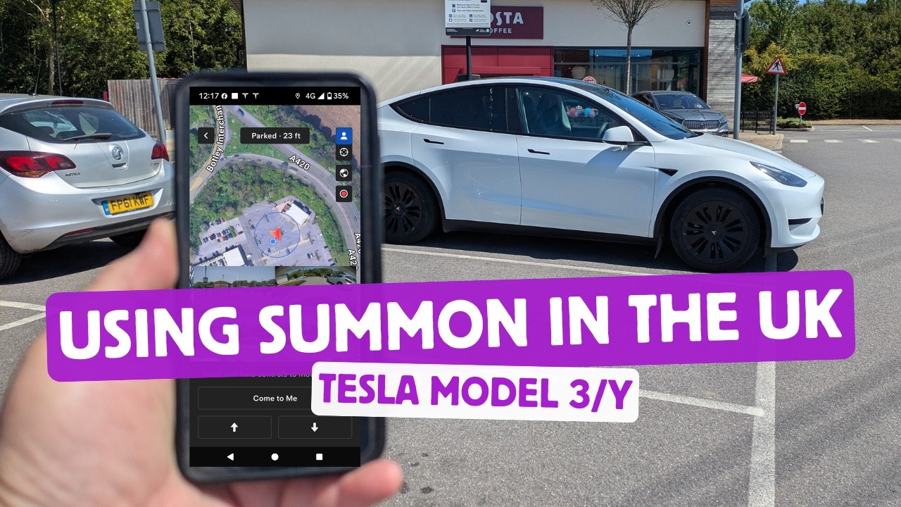 Система Tesla EAP Summon в действии (в Великобритании в 2025 году). Умный вызов и простой вызов. ...