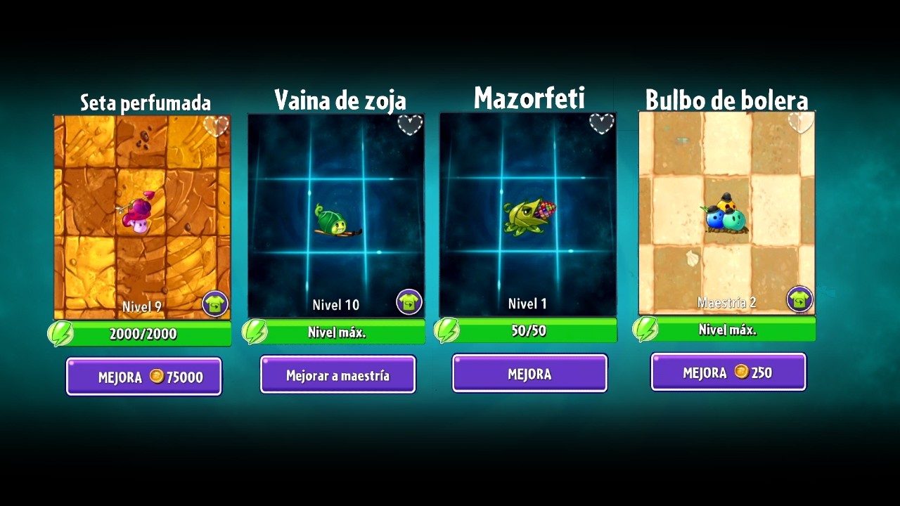 PVZ 2 [Desbloqueando Seta Perfumada N10, Vaina de Zoja M2, Mazorfeti N2, Bolbo de Bolera M3]