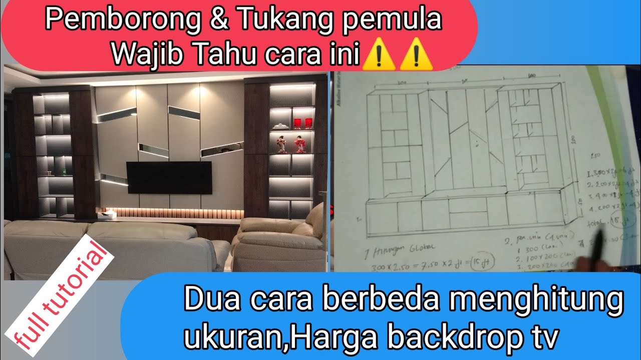 Ada Dua #Cara menentukan ||menghitung Ukuran & Biaya Backdrop tv Minimalis HPL