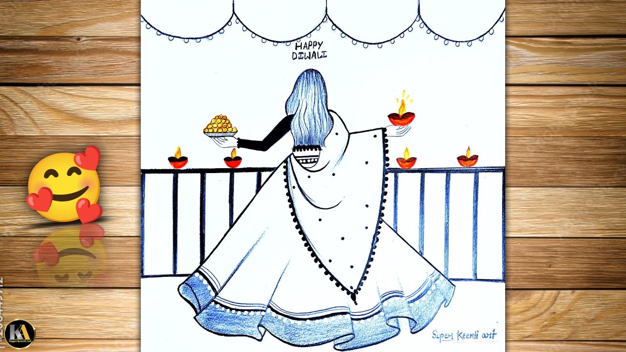 Diwali Drawing | Happy Diwali Girl Drawing Easy | Happy Diwali Drawing | Diwali Drawing step by step