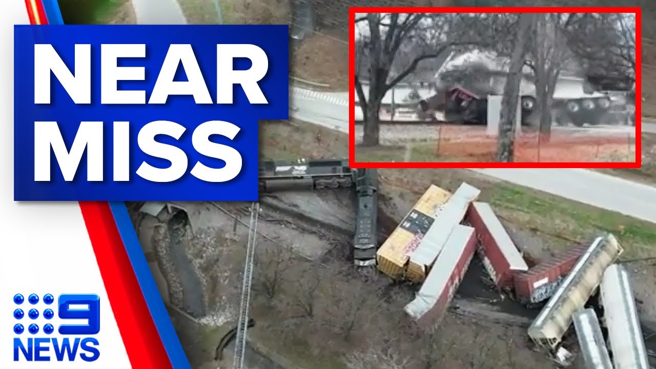 Shocking footage of freight train smashing through truck | 9 News Australia