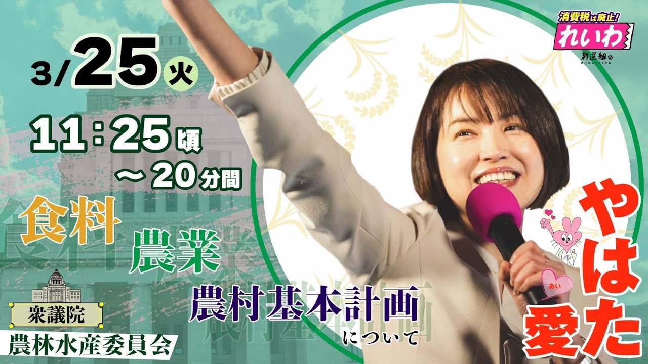 【#やはた愛 の国会質問！】食料・農業・農村基本計画について 農林水産委員会（2025年3月25日11:25頃～）